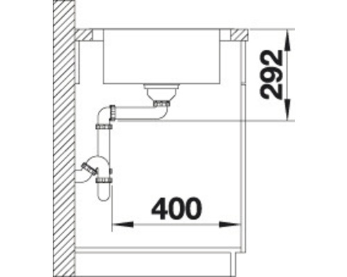 Technische Zeichnung einer Spüle mit Abmessungen