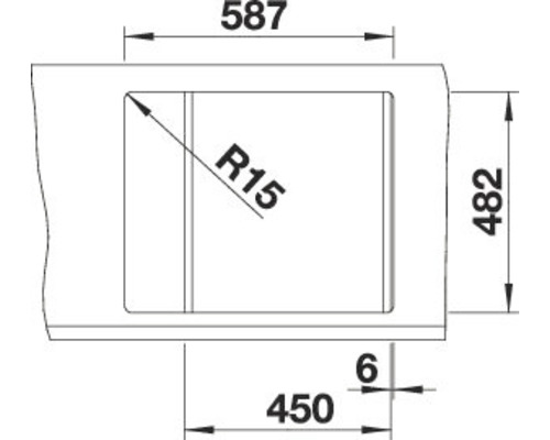 Technische Zeichnung eines Spülbeckens mit Maßangaben