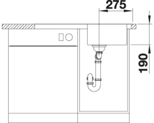 Skizze einer Spüle mit den Maßen 275 und 190 Millimeter.