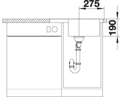 Technische Zeichnung eines Spülbeckens mit den Maßen 275 und 190.
