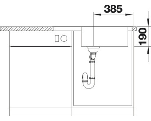 Technische Zeichnung einer Spüle mit Maßen.
