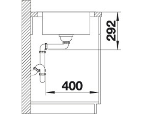 Technische Zeichnung eines Spülbeckens mit Abmessungen 400 und 292 Millimeter.