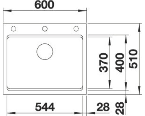 Technische Zeichnung einer Küchenspüle mit Maßangaben.