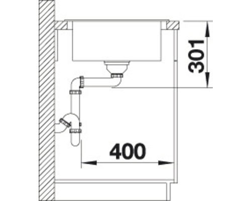 Skizze eines Spültisches mit Maßangaben zu Breite und Höhe
