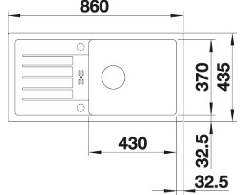 Technische Zeichnung einer Spüle mit Maßangaben.