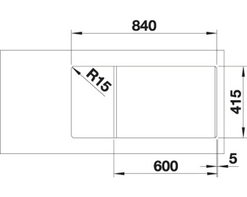 Technische Zeichnung mit Maßangaben: 840, 415, 600, 5, Radius 15