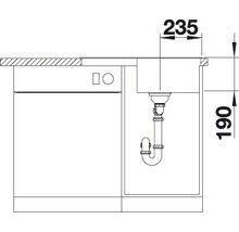 Technische Zeichnung eines Spültischs mit Abmessungen 235 und 190