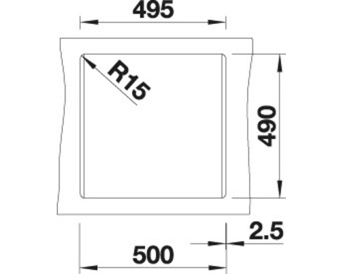 Technische Zeichnung mit Maßangaben für ein Spülbecken