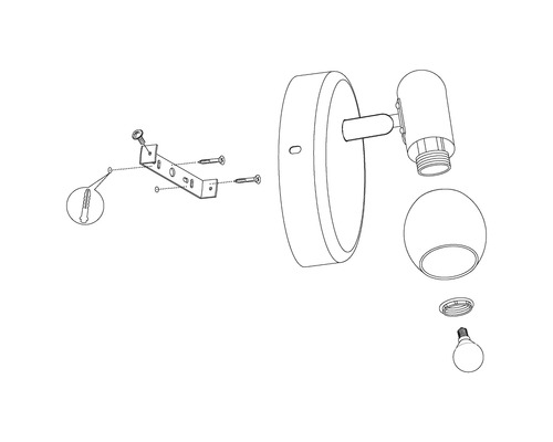 Explosionszeichnung einer Wandleuchte mit Montagezubehör