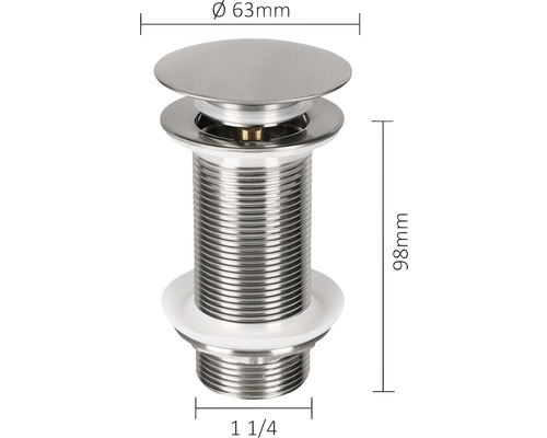 Waschbeckenstöpsel mit den Maßen 63 mm Durchmesser und 98 mm Länge