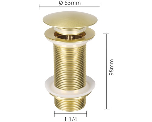 Ventilstöpsel für Waschtisch, Durchmesser 63 mm, Höhe 98 mm, Gewinde 1 1/4 Zoll