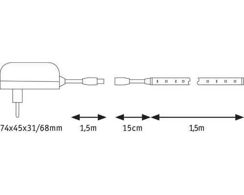 Skizze der LED-Leiste mit Maßangaben
