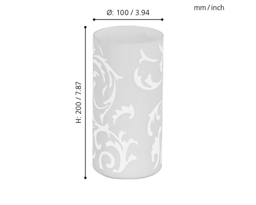 Zylindrische Leuchte mit Muster und Größenangabe.