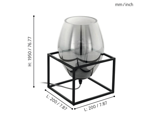 Dekorative Tischleuchte mit Glasschirm und Metallfuß, Höhe 1950 Millimeter