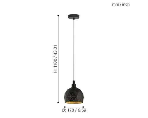 Schwarze Pendelleuchte mit geometrischem Design und goldenem Innenraum