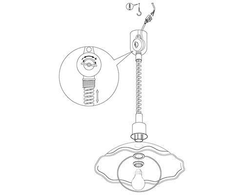 Zeichnung einer Pendelleuchte mit Installationsanleitung