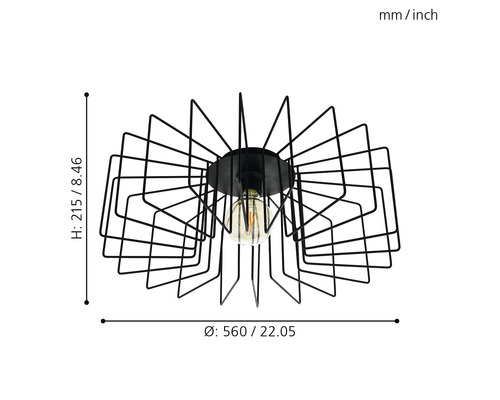 Deckenleuchte aus Metall mit den Maßen 560 mal 215 Millimeter