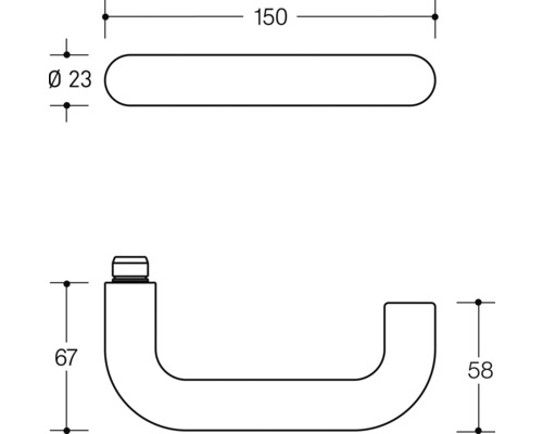Technische Zeichnung eines Möbelgriffs mit Maßangaben
