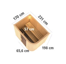 Elementsauna Karibu Korall IV inkl. 9 kW Bio Ofen u.ext.Steuerung ohne Dachkranz mit graphitfarbeneer Ganzglastüre