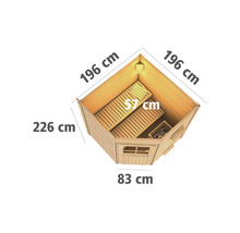 Saunahaus Karibu Rubin 1 inkl.9 kW Ofen u.ext.Steuerung mit Holztüre und Milchglas