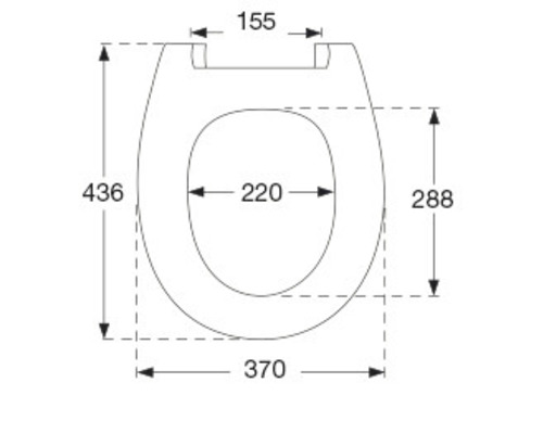 Technische Zeichnung eines WC-Sitzes mit Maßangaben.