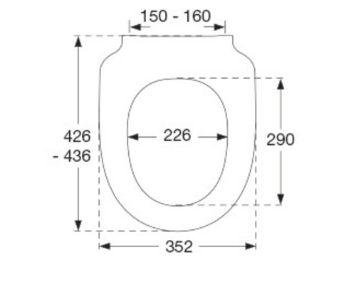 Technische Zeichnung eines WC-Sitzes mit Maßangaben