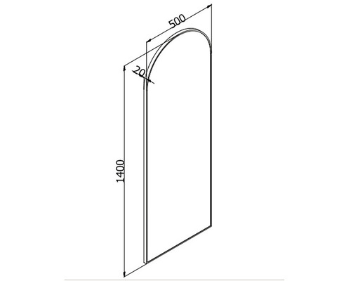 Technische Zeichnung eines Spiegels mit den Maßen 1400 x 500 Millimeter