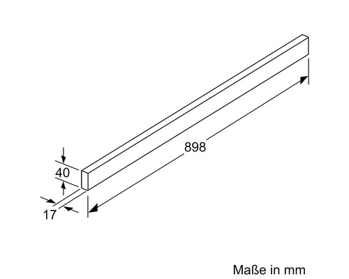 Technische Zeichnung eines Holzprofils mit den Maßen 898 mm Länge, 40 mm Höhe und 17 mm Breite