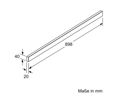 Technische Zeichnung einer Holzleiste mit den Maßen 20 x 40 x 898 Millimeter