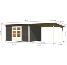 Gartenhaus Karibu Speyer 4 inkl. Anbaudach 3,3 m 724 x 331,5 cm terragrau