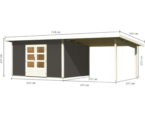 Abmessungen eines Gartenhauses mit Carport