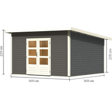 Holzgartenhaus mit Doppeltür und Maßangaben