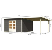 Gartenhaus Karibu Speyer 5 inkl. Anbaudach 3,3 m 724 x 393 cm terragrau
