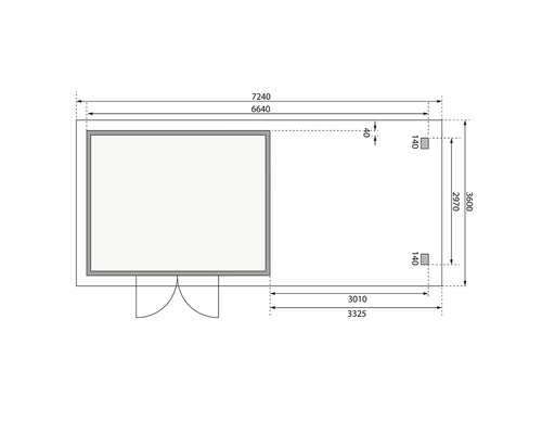 Grundriss eines Gartenhauses mit Maßangaben