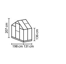 Maße des Gewächshauses: 207 cm hoch, 198 cm breit und 131 cm tief.
