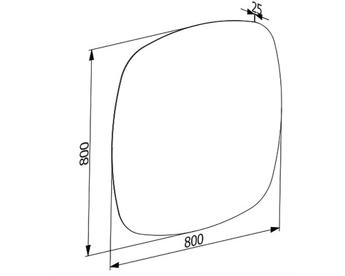 Technische Zeichnung eines abgerundeten Quadrats mit den Maßen 800 x 800 mm