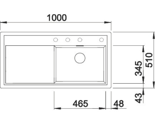 Zeichnung einer Spüle mit den Maßen 1000 x 510 Millimeter.