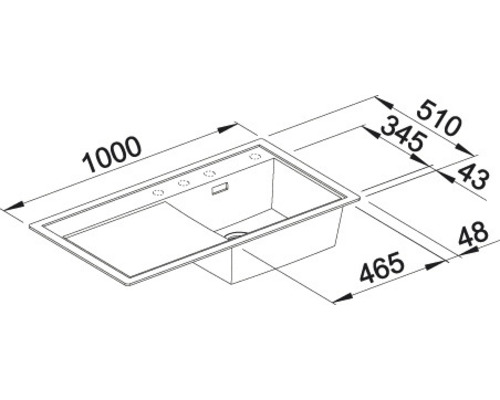 Abbildung der Spüle mit Maßen