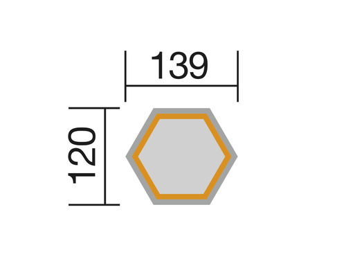 Technische Zeichnung eines Sechseckprofils mit Maßangaben