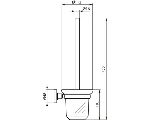 Technische Zeichnung einer Toilettenbürstengarnitur mit Maßangaben
