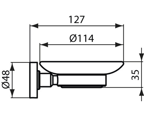 Technische Zeichnung einer Seifenablage mit Maßangaben