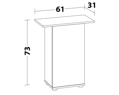 Skizze eines Bartisches mit den Maßen 61 x 31 x 73 Zentimeter
