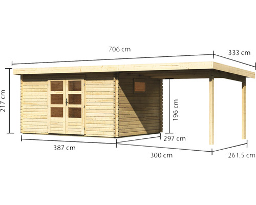Abmessungen eines Gartenhauses mit Anbau aus Holz
