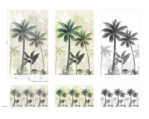 Fototapete mit Palmenmotiv und tropischer Dschungelillustration