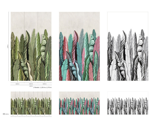 Fototapete mit Blättermotiv in verschiedenen Farbvarianten