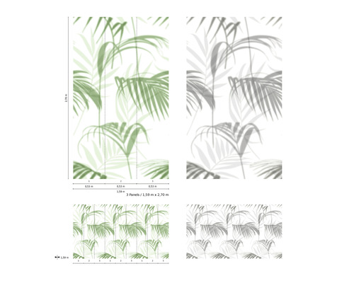 Fototapete mit Palmenmuster und Maßangaben
