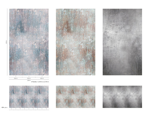 Tapeten mit Metalloptik und den Maßen 1,59 Meter mal 2,70 Meter