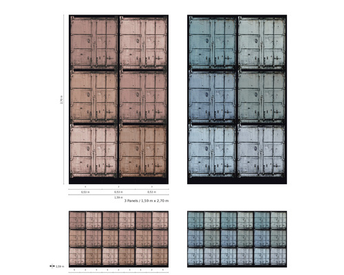 Fototapete mit Containermotiven und Größenangaben