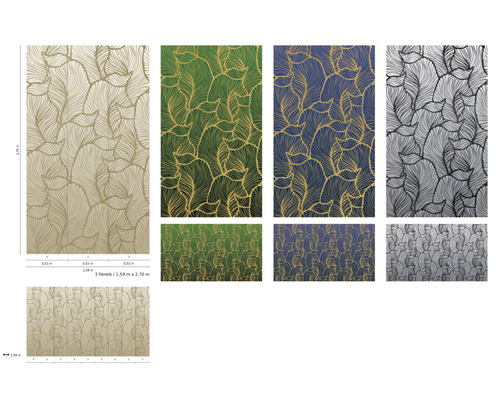 Tapetenpaneele mit Blattmuster in verschiedenen Farben