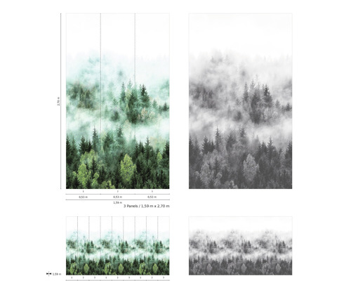Tapete mit Waldmotiv und Nebel